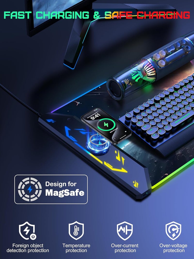 TopMade Wireless Charging Mouse Pad, RGB Gaming Mousepad, 35.4" x 15.8" Extra Large Waterproof Keyboard Desk Pad, Computer Desk Mat, Cosmic Planet (Includes 20W PD Power Adapter & 6.56ft Woven Cable) - Image 2